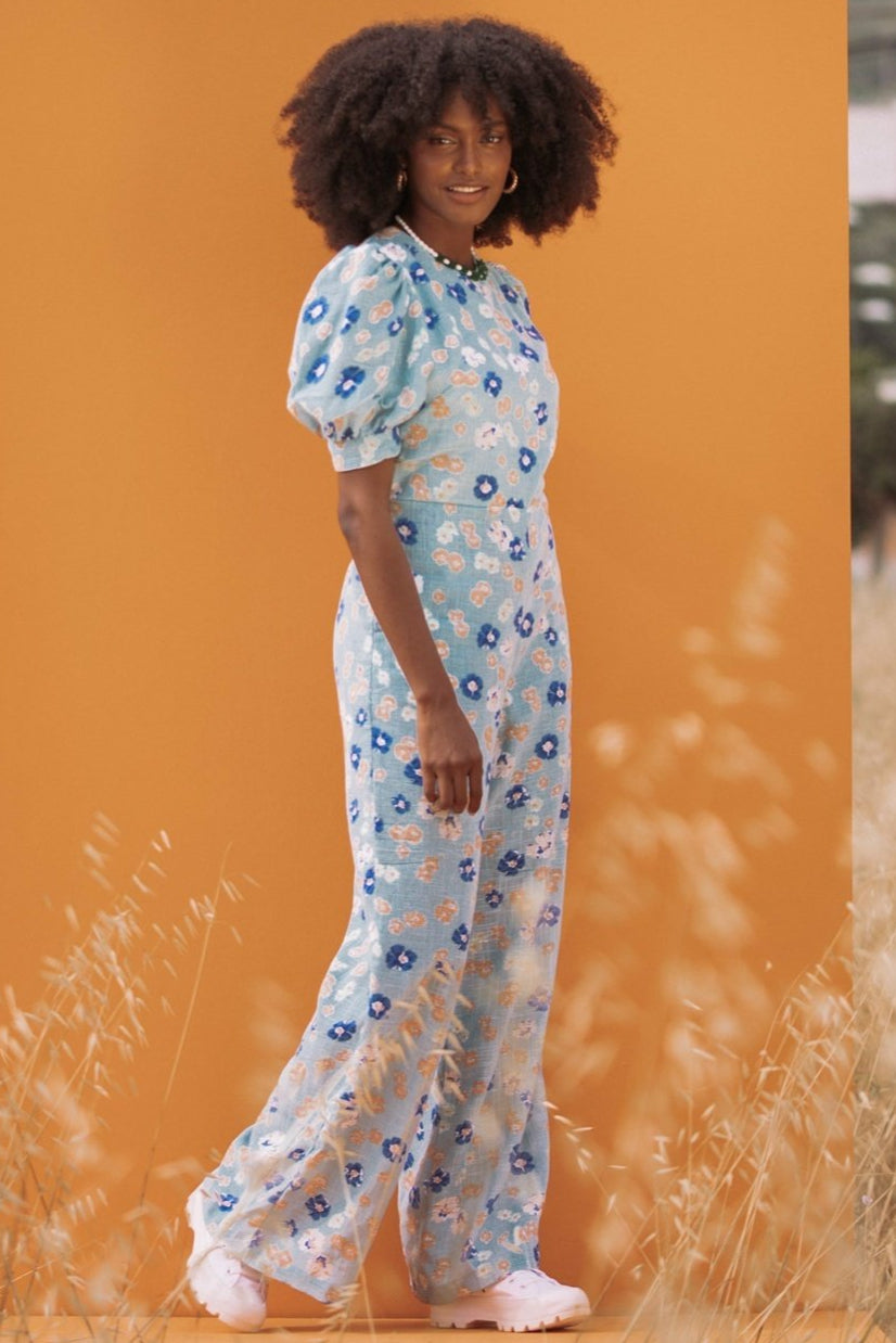 FORGET ME NOT Blue Linen Jumpsuit OOTO CLOTHING